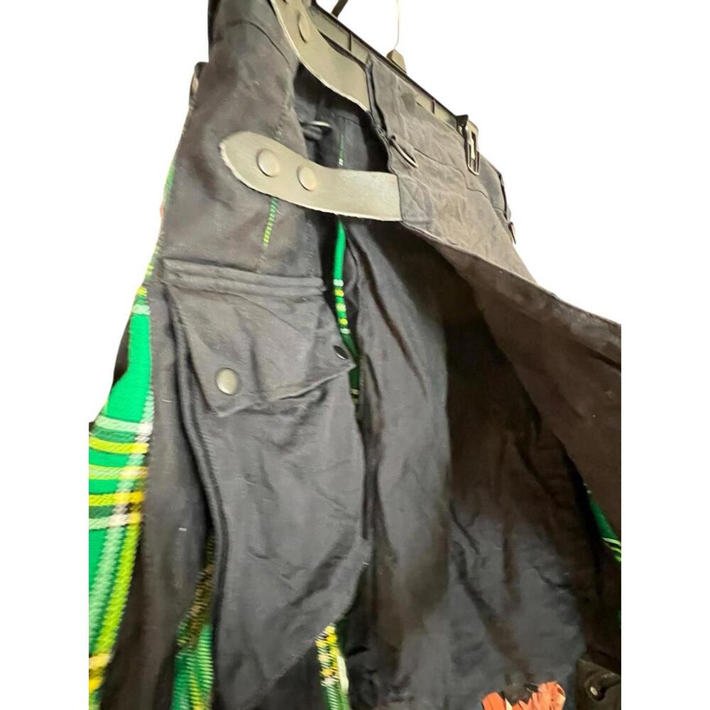 Black Utility Kilt with Green Tartan Pleats‎ Cargo Pockets Adjustable Men’s 42 - Picture 8 of 12